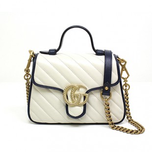 グッチスーパーコピー GUCCI GGマーモント ミニ トップハンドルバッグ ホワイトレザー/ダークブルー/ゴールド金具 ダブルG 583571 0OLFX 9085 - 商品画像 1