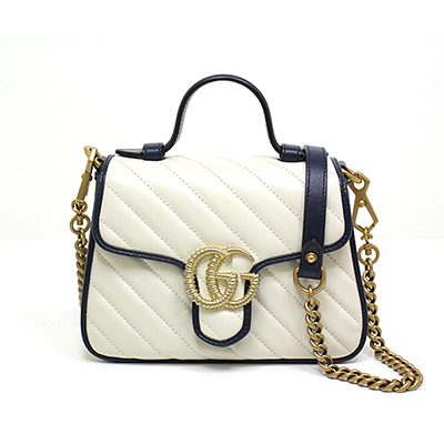グッチスーパーコピー GUCCI GGマーモント ミニ トップハンドルバッグ ホワイトレザー/ダークブルー/ゴールド金具 ダブルG 583571 0OLFX 9085 - 商品画像 3
