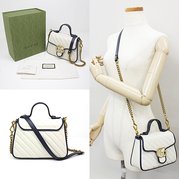 グッチスーパーコピー GUCCI GGマーモント ミニ トップハンドルバッグ ホワイトレザー/ダークブルー/ゴールド金具 ダブルG 583571 0OLFX 9085 - 商品画像 2