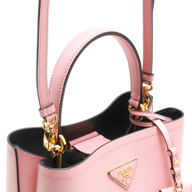 プラダ PRADA ハンドバッグ/ショルダーバッグ サフィアーノ/SAFFIANO キュイール/CUIR C パニエ 三角ロゴプレート ペタロピンク&ブラック 1BA212 2ERX F0TMS レディース - 商品画像 8