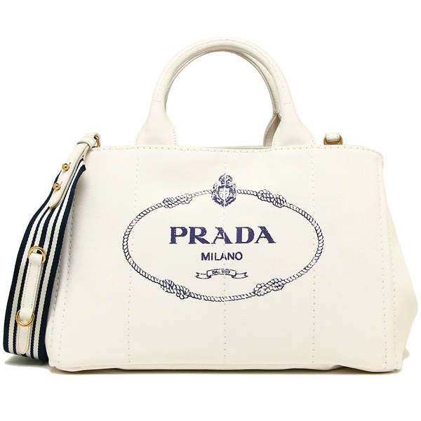 PRADAコピー トートバッグ レディース プラダ 1BG642 ZKI ROO F0UB0 ホワイト ネイビー - 商品画像 1