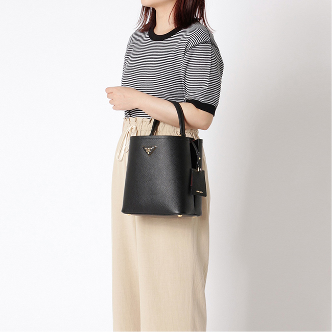 プラダコピー ハンドバッグ PANIER CROCODILE BAG パニエ クロコダイル バッグ 1BA2122ERX レディース 2019SS NERO+FUOCO F0LJ4 - 商品画像 1