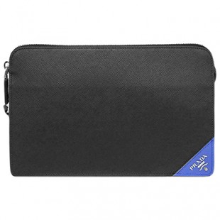 プラダバッグスーパーコピー 2VF056 PRADA メンズ セカンドバッグ クラッチ ストラップ付き SAFFIANO TRAVEL NERO+AZZURRO カーフ ブラック - 商品画像 2