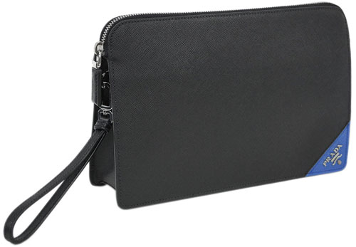 プラダバッグスーパーコピー 2VF056 PRADA メンズ セカンドバッグ クラッチ ストラップ付き SAFFIANO TRAVEL NERO+AZZURRO カーフ ブラック - 商品画像 5