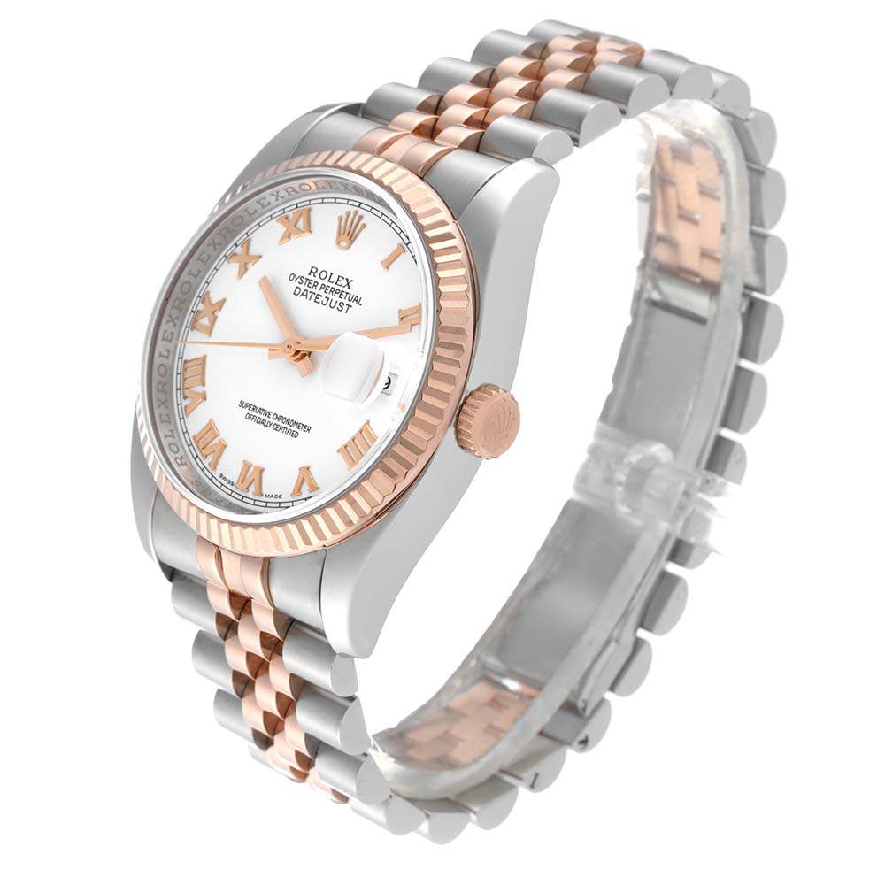 ロレックススーパーコピー デイトジャスト 36mm スチール ローズゴールド ホワイト ローマン ダイヤル ユニセックス ウォッチ 116231 - 商品画像 10