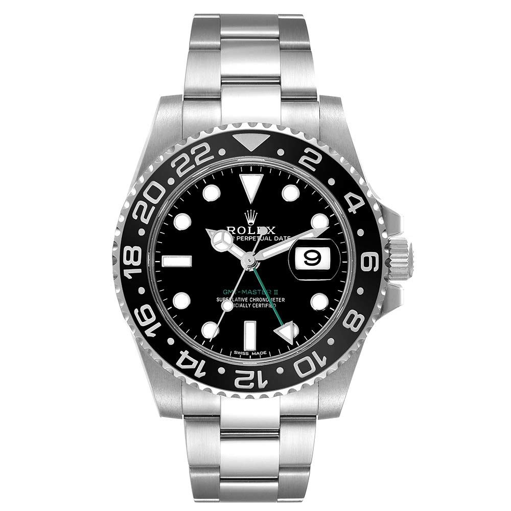 ロレックス コピー GMT マスター II ブラック ダイヤル グリーン ハンド スチール メンズ ウォッチ 116710LN - 商品画像 1