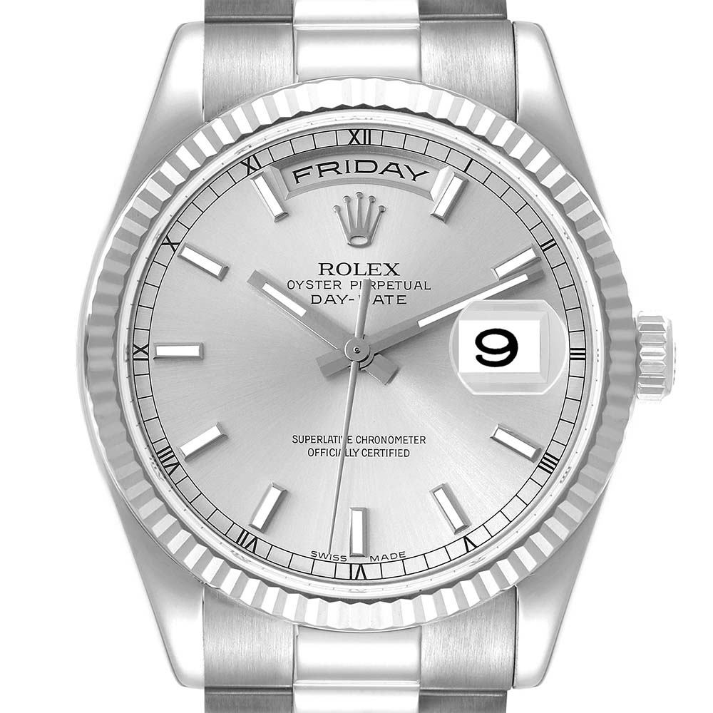 ロレックススーパーコピー デイデイト 36mm プレジデント ホワイトゴールド シルバー ダイヤル ウォッチ 118239 - 商品画像 8