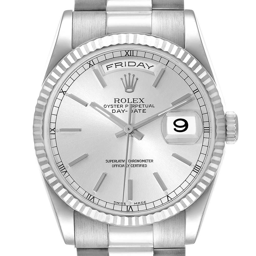 ロレックススーパーコピー デイデイト 36mm プレジデント ホワイト ゴールド シルバー ダイヤル ウォッチ 118239 - 商品画像 8