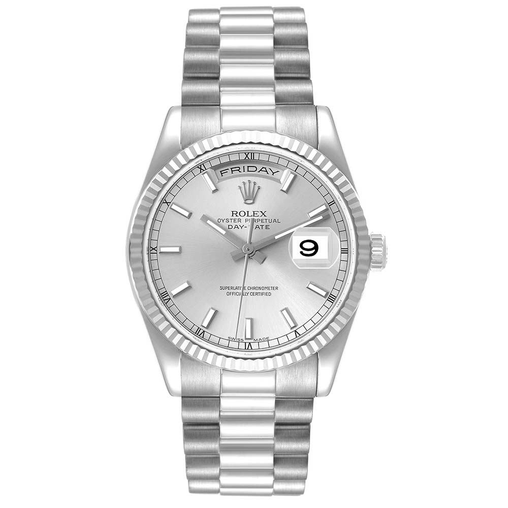 ロレックススーパーコピー デイデイト 36mm プレジデント ホワイトゴールド シルバー ダイヤル ウォッチ 118239 - 商品画像 1