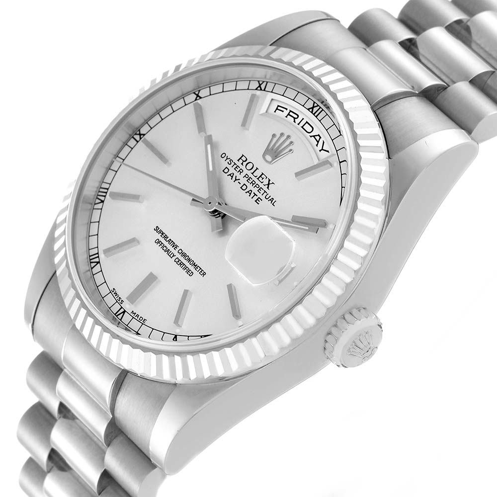 ロレックススーパーコピー デイデイト 36mm プレジデント ホワイト ゴールド シルバー ダイヤル ウォッチ 118239 - 商品画像 6
