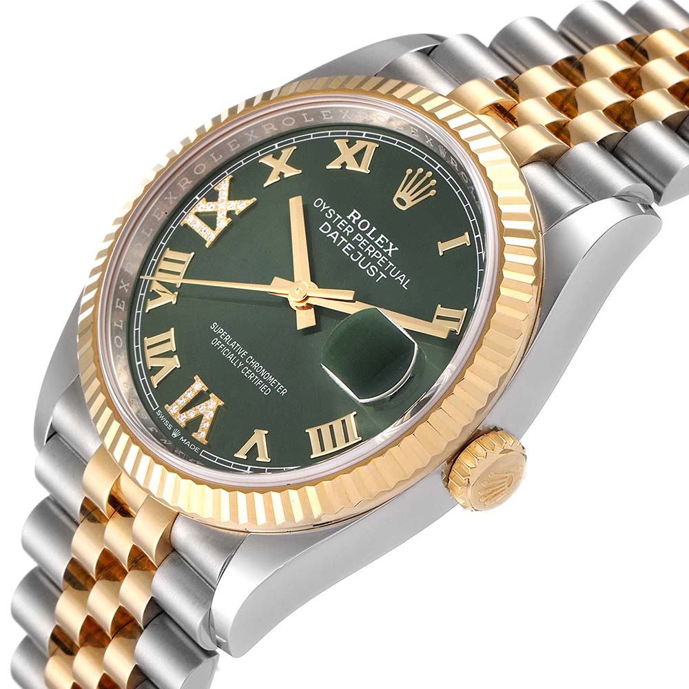 ロレックス デイトジャスト36 オリーブグリーンローマVI&IXダイヤ 126233 - 商品画像 6