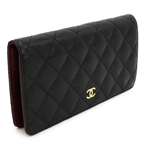 シャネルスーパーコピー財布 CHANEL シャネル 長財布 二つ折り ココマーク キルティング キャビアスキン ブラック×ボルドー/GD A31509 - 商品画像 3