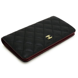 シャネルスーパーコピー財布 CHANEL シャネル 長財布 二つ折り ココマーク キルティング キャビアスキン ブラック×ボルドー/GD A31509 - 商品画像 4
