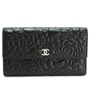 シャネルコピーCHANEL 長財布 三つ折りフラップ カメリア 型押しレザー ココマーク ブラック A48684 - 商品画像 2