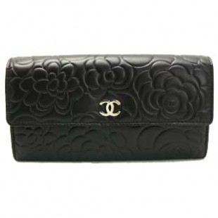 シャネル 長財布 CHANEL シャネル 財布 二つ折り カメリア 型押し レザー ココマーク ブラック×シルバー A50084 - 商品画像 2
