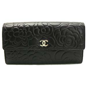 シャネル 長財布 CHANEL シャネル 財布 二つ折り カメリア 型押し レザー ココマーク ブラック×シルバー A50084 - 商品画像 6