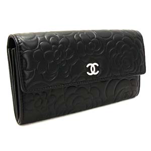 シャネル 長財布 CHANEL シャネル 財布 二つ折り カメリア 型押し レザー ココマーク ブラック×シルバー A50084 - 商品画像 3