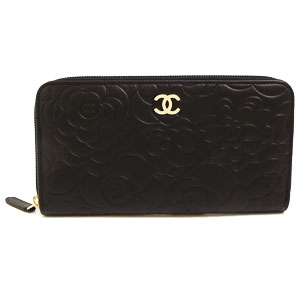 シャネルスーパーコピーCHANEL 長財布 ラウンドファスナーカメリア型押し レザー ココマーク入り ブラック×ゴールド A50085 - 商品画像 6