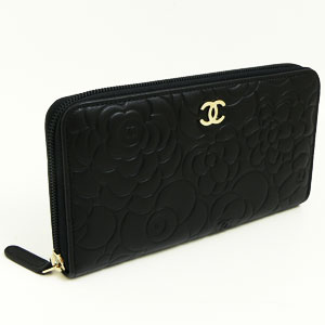 シャネルスーパーコピーCHANEL 長財布 ラウンドファスナーカメリア型押し レザー ココマーク入り ブラック×ゴールド A50085 - 商品画像 3