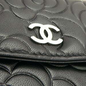 シャネル 長財布 CHANEL シャネル 財布 二つ折り カメリア 型押し レザー ココマーク ブラック×シルバー A50084 - 商品画像 5