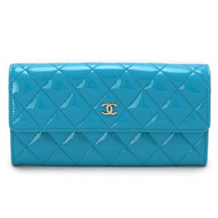 シャネル財布コピー CHANEL 二つ折りフラップ マトラッセ/キルティング パテントレザー ブルー×SV A50096 - 商品画像 2
