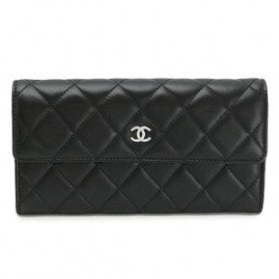 シャネル 財布 CHANELコピー 二つ折りフラップ キルティング マトラッセ ラムレザー ブラック/SV A50096 Y01480 C3906 - 商品画像 2