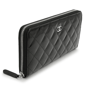 シャネルスーパーコピー 財布 CHANEL ラウンドファスナー パテントレザー ココマーク キルティング マトラッセ ブラック×SV A50097 - 商品画像 3