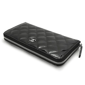シャネルスーパーコピー 財布 CHANEL ラウンドファスナー パテントレザー ココマーク キルティング マトラッセ ブラック×SV A50097 - 商品画像 4