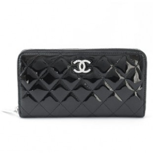 シャネルスーパーコピー長財布 CHANEL ラウンドファスナー パテントレザー ブリリアント キルティング ブラック A50106 - 商品画像 2