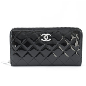 シャネルスーパーコピー長財布 CHANEL ラウンドファスナー パテントレザー ブリリアント キルティング ブラック A50106 - 商品画像 6