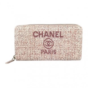 シャネルコピー CHANEL ドーヴィル ツイード ラウンドファスナー 長財布 A80056 ピンク ラフィア×カーフレザー レディース財布 - 商品画像 2