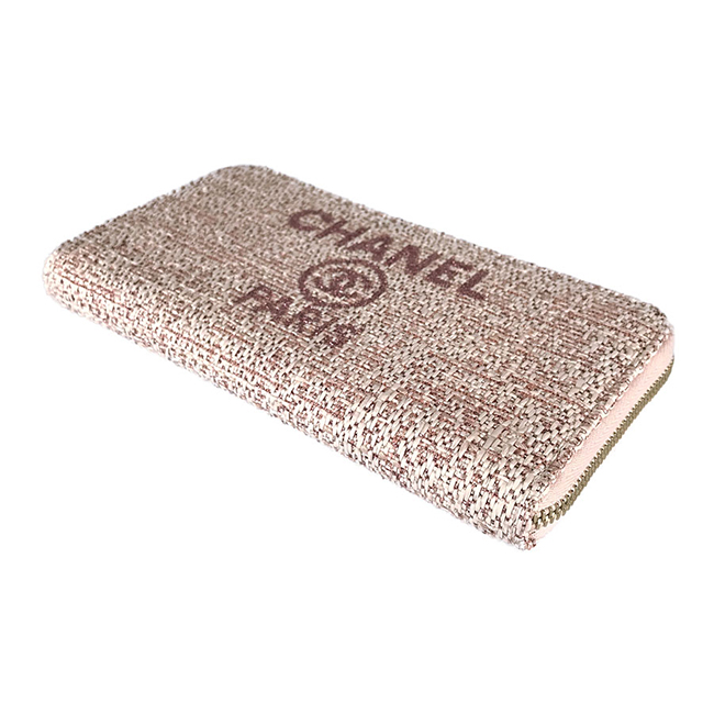 シャネルコピー CHANEL ドーヴィル ツイード ラウンドファスナー 長財布 A80056 ピンク ラフィア×カーフレザー レディース財布 - 商品画像 9
