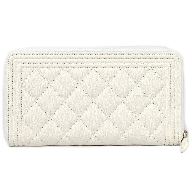 CHANEL シャネル ボーイシャネル マトラッセ ラウンドファスナー 長財布 白 グレインドカーフ A80288 シャンパンゴールド金具 - 商品画像 4