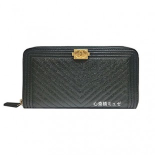 CHANEL シャネル クルーズ ボーイシャネル ラウンドファスナー キャビア シェブロン Vステッチ 長財布 ブラック 黒 ゴールド金具 A80288 Y33123 - 商品画像 2