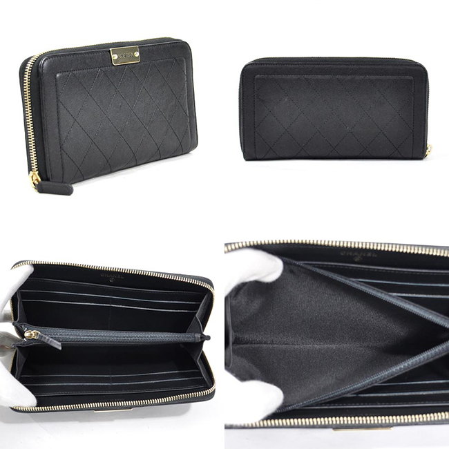 シャネルスーパーコピー ラウンドファスナー長財布 マトラッセ プレート ロゴマーク ブラック レザー CHANEL レディース A84300 - 商品画像 2