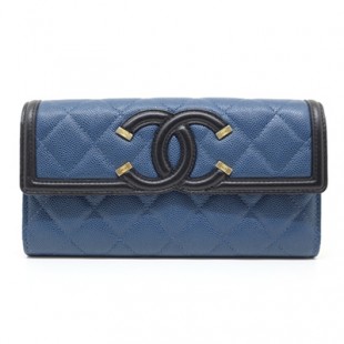 CHANELコピー シャネル サイフ･小物 ロングフラップウォレット ZIP長財布 ココマーク マトラッセ ZIP長財布 キャビア ゴールド金具 ネイビー A84448 - 商品画像 2