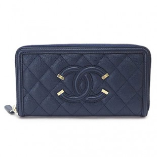 スーパーコピーシャネル 長財布 A84449 CAVIAR NAVY/GD CHANEL ラウンドファスナー キルティング ココマーク キャビアスキン レザー ネイビー - 商品画像 2