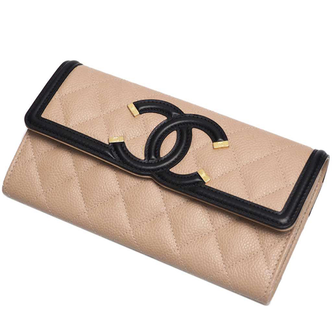 シャネルスーパーコピー財布 CCフィリグリー キャビアスキン フラップウォレット ベージュ×ブラック A84448 CHANEL - 商品画像 4