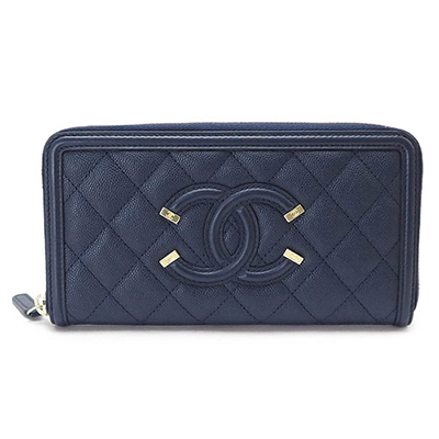 スーパーコピーシャネル 長財布 A84449 CAVIAR NAVY/GD CHANEL ラウンドファスナー キルティング ココマーク キャビアスキン レザー ネイビー - 商品画像 5