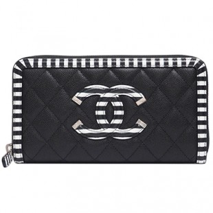 シャネル財布コピー CCフィリグリー ジップウォレット キャビアスキン 黒×黒白ボーダー/SV A84449 CHANEL - 商品画像 2