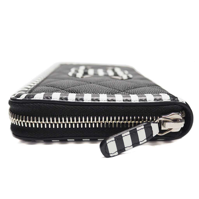 シャネル財布コピー CCフィリグリー ジップウォレット キャビアスキン 黒×黒白ボーダー/SV A84449 CHANEL - 商品画像 1