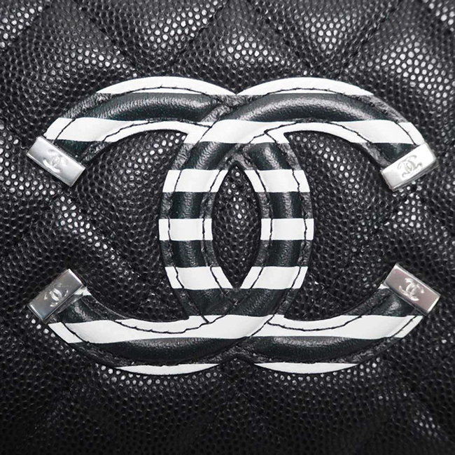 シャネル財布コピー CCフィリグリー ジップウォレット キャビアスキン 黒×黒白ボーダー/SV A84449 CHANEL - 商品画像 6