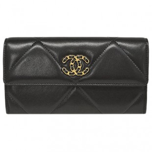 シャネル財布コピー AP0955 CHANEL 長札ファスナー 小銭入れ付き 長財布 CHANEL19 ロング フラップウォレット チェーン CC ブラックｘダークピンク ゴールド金具 - 商品画像 2