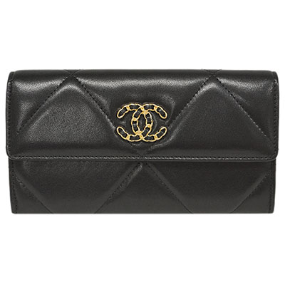 シャネル財布コピー AP0955 CHANEL 長札ファスナー 小銭入れ付き 長財布 CHANEL19 ロング フラップウォレット チェーン CC ブラックｘダークピンク ゴールド金具 - 商品画像 8