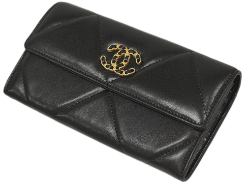 シャネル財布コピー AP0955 CHANEL 長札ファスナー 小銭入れ付き 長財布 CHANEL19 ロング フラップウォレット チェーン CC ブラックｘダークピンク ゴールド金具 - 商品画像 4