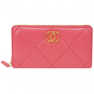 シャネルスーパーコピー財布 AP1063 CHANEL ラウンドファスナー長財布 CHANEL19 チェーン CC ラムスキン ピンク ゴールド金具 - 商品画像 2