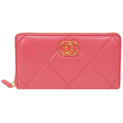 シャネルスーパーコピー財布 AP1063 CHANEL ラウンドファスナー長財布 CHANEL19 チェーン CC ラムスキン ピンク ゴールド金具 - 商品画像 7