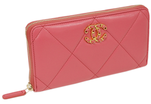 シャネルスーパーコピー財布 AP1063 CHANEL ラウンドファスナー長財布 CHANEL19 チェーン CC ラムスキン ピンク ゴールド金具 - 商品画像 9