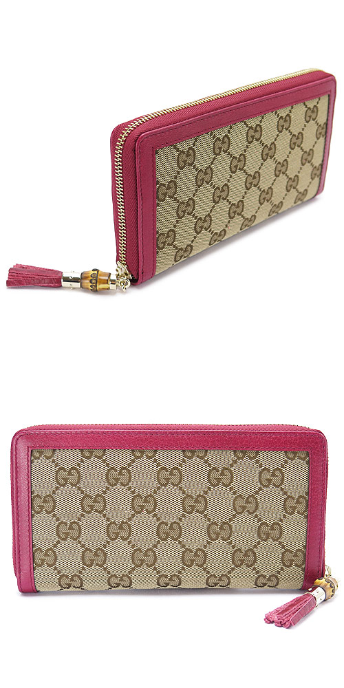 スーパーコピーグッチ 長財布 GUCCI 財布 ラウンドファスナー TASSEL/タッセル バンブー GG柄キャンバス ベージュ×ラズベリー 307984 F4G1G 8967 - 商品画像 2