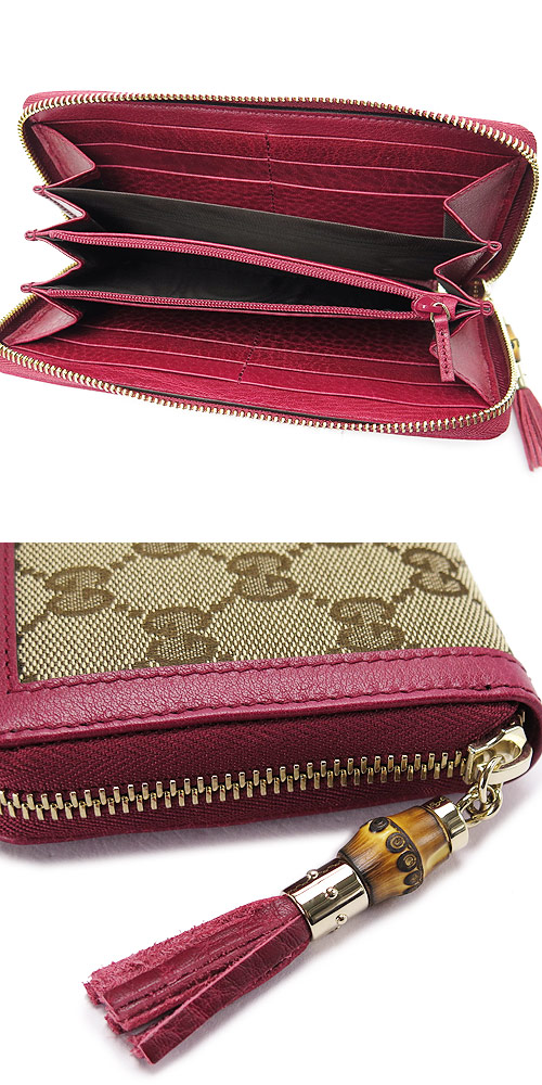 スーパーコピーグッチ 長財布 GUCCI 財布 ラウンドファスナー TASSEL/タッセル バンブー GG柄キャンバス ベージュ×ラズベリー 307984 F4G1G 8967 - 商品画像 4
